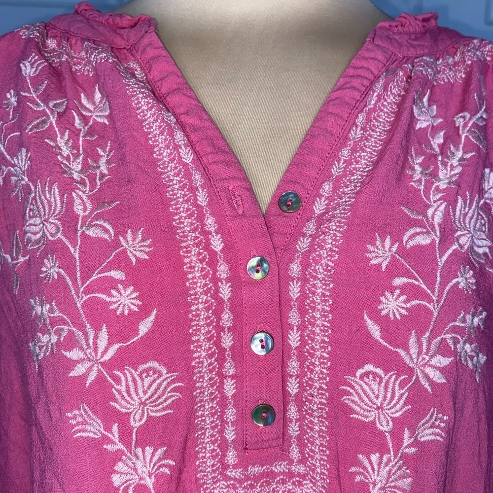 Westbound Pink Floral Embroidered Blouse, Boho Summer Top - Picture 7 of 7